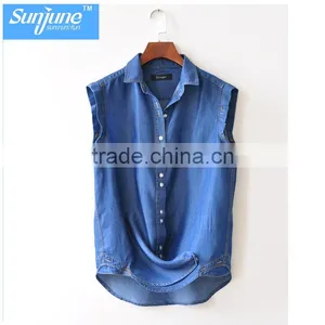 Womens 100% Cotton Sleeveless Soild Oxford Blouse thumbnail-1