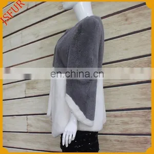 Bi-color Slim Design Women Coat Real Fur Coat With Genuine Rabbit Fur thumbnail-3