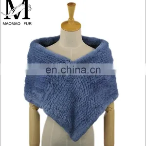 Promotional Custom Made Genuine Real Rabbit Fur Shawl / Handmade Knitted Neck Scarf thumbnail-1