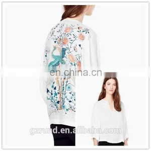 China Supplier Latest Style American Stylish Long Sleeve High Quality Embroidery Chiffon Lady Blouse thumbnail-1