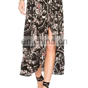 Hot Sale Sexy Ladies Hawaiian Floral Printing Skirt With Side Split thumbnail-1