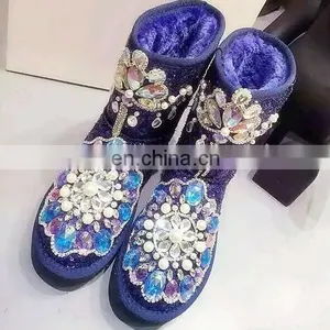 Aidocrystal Handmade Royal Blue Lady Fashion Bling Bling Rhinestone Sequins Snow Boots thumbnail-1