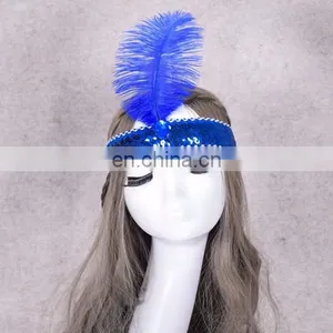 Ostrich Feather Headdress Feathers With Sequins Indian Head Band thumbnail-6