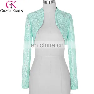 Stock Womens Ladies Long Sleeve Cropped Pale Turquoise Lace Shrug Bolero BP000049-3 thumbnail-1