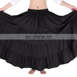 Belle Poque Women's Solid Black Color Wide Hem Cotton Maxi Skirt Long Skirt BP000207-1 thumbnail-5