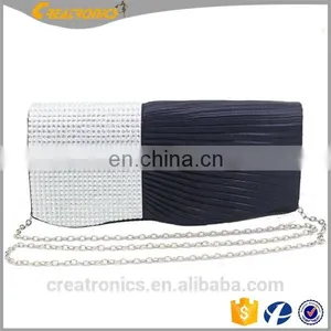Popular Elegant Women With Clear Crystal High Quality Clutch Black Chain Bag Wedding Bridal Satin Evening Bag thumbnail-3