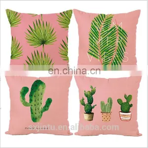 Pink 18 x 18 Inch Plants Linen Cotton Fabric Square Cushion Cover Throw Pillow Case thumbnail-4