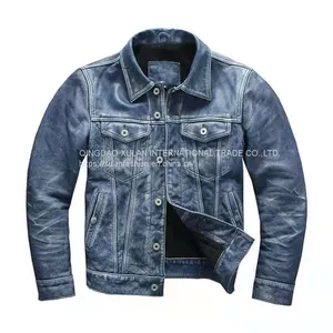 2021NEW FASHION WASHED MEN'S GENUINE COWSKIN LEATHER JACKET FACTORY HOT SALE thumbnail-1