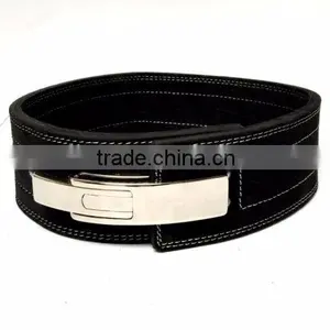 Professional Fitness Weightlifting Power Gym Belt Lever Genuine Leather Belt 4" Silver Buckle New thumbnail-1