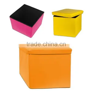 Kids Folding Storage Faux Leather Ottoman Stool thumbnail-1