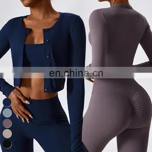 Wholesale 2024 High Quality Fashion Ladies Long Sleeve Workout T Shirt Custom Sports Crop Top Yoga Jacket For Women thumbnail-1