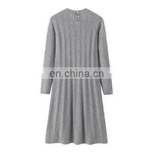 High Quality Pure Cashmere Crew Neck Dress for Ladies Winter Autumn Casual Style thumbnail-2