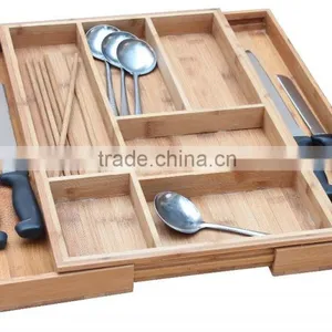 Bamboo Expandable 5-7 Slots Organizer Cutlery Tray for Utensil Utility Accessories Storage thumbnail-1