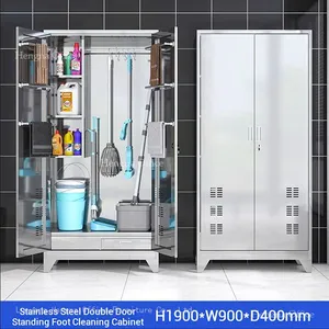Professional Janitorial Cart With Built-in Storage Cabinet, Mobile Design & Multi-Compartment Organization - OEM Distribution Supplier thumbnail-4