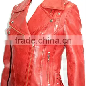 Red Indian Vintage Motorcycle Leather Jacket thumbnail-1