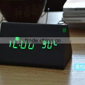 Brand New Design Style Digital LED Black Wooden Wood Desk Alarm Brown Clock Voice Control Reloj Despertador thumbnail-3