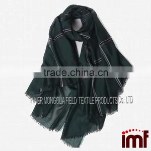 Dark Green Stripe Top Cashmere Scarf thumbnail-1