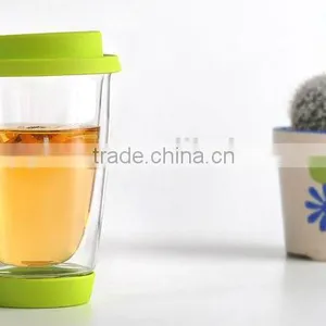 Promotional Colored Borosilicate Double Wall Glass Tea Cup With Saucer thumbnail-1