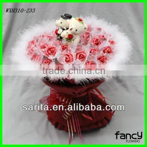 Couples Lovely Teddy Bears 38 Pink Roses Plush Doll Bouquet Toy Originality Artificial Flowers Romantic Birthday Festive Gift Quality Choice thumbnail-1
