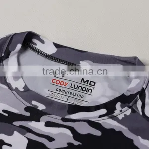 Crew Neck Sublimation Camouflage T-shirt Fitness Compression Sports Camo t Shirt thumbnail-4