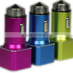 Aluminum Mini Micro Dual USB Car Charger Escape Equipment Metal Safety Hammer Shape Nipple Car Charger For Mobile Devices thumbnail-6