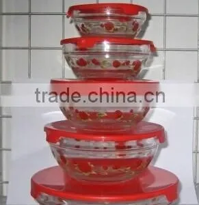 5 in 1 Set Glass Bowl With Plastic Lid thumbnail-1