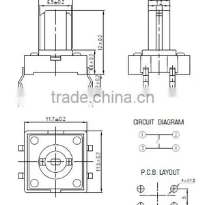 Rohs Compliant Momentary Contact 12*12 Tact Switch thumbnail-2