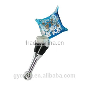Gold Sand and Silver Foil Diamond Shaped Murano Glass Lampworking Wine Stopper for Party Decoration thumbnail-2