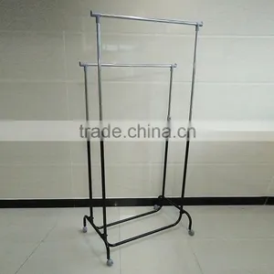 Double Pole Iron Pipe Adjustable Garment Rack Telescopic Stand Clothes Drying Rack Manufacturer Supplier thumbnail-4