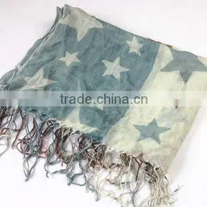 100% Viscose Star Printed Tassel Scarf thumbnail-1