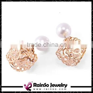 Exotic Women Stylish Two Hollowed Double Sides Gold Plated Ball Studs Earrings 1 Pair thumbnail-2