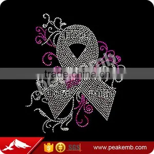 Hot Sale Bling Crystal Breast Cancer Ribbon Hot Fix Rhinestone Design thumbnail-1