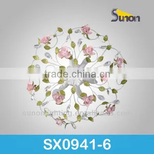 Modern 6 Light Metal Frame Rose Flower Crystal Ceiling Light thumbnail-1