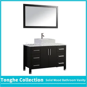 China Solid Wood Bathroom Cabinetry Espresso Painting White Stone Top thumbnail-2