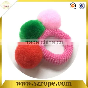 Rabbit Fur Pom Poms, Elastic Hair Band With Pom Pom thumbnail-3