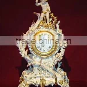Exquisite Flower and Bird Design Ceramic and Brass Table Clock, Elegant Embedded Urn Jar Table Clock thumbnail-6