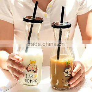 500ml Bulk Glass Milk Bottle Manufacturer With Metal Cap and Plastic Straw thumbnail-1