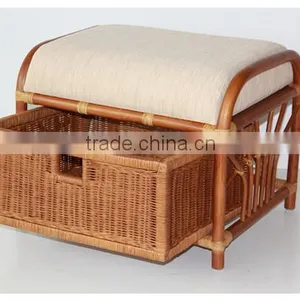 Ottoman Footstool Pouf Stool Storage W/Basket,Home Rattan Wicker Furniture thumbnail-2