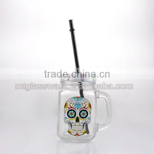 16oz Halloween White Smile Skull Decal Glass Mason Jar Drinking Water Glass Cup thumbnail-6
