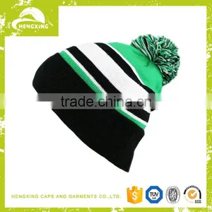 Jacquard Pom Knitted Beanie Hat / Machine Knit Acrylic Beanie thumbnail-1