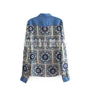 2015 Ladies' Fashion Long Sleeves Polyester Print High Quality Direct Factory Elegant Lace Tops Lehenga Blouse Designs thumbnail-4