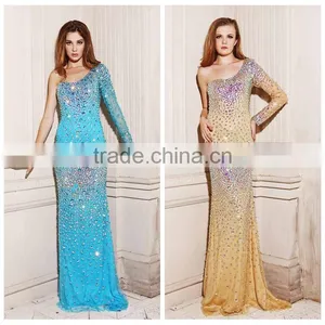Tulle One Shoulder Beaded Long Evening Dress 2015 thumbnail-1