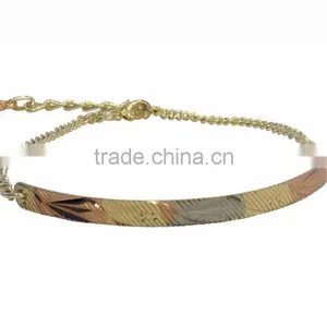 Three Tone Plated Bangle Bracelet With Extension Link Chain thumbnail-1