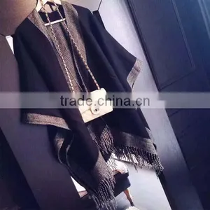 2017 China Style Female Scarf Gray and Black Color Long Style 180*120cm Women Muffler With Tassels thumbnail-2