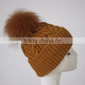 Myfur New Design Thick Folded Beanie Raccoon Fur Pom Hat for Woman thumbnail-3