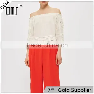 Factory Direct Sale Boho Style off Shoulder Crochet Long Sleeve Female Tops thumbnail-1