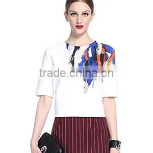 Women's Half Sleeve Thick Fabric Neck Printing Elastic White t Shirt Wholesale Clothing thumbnail-1