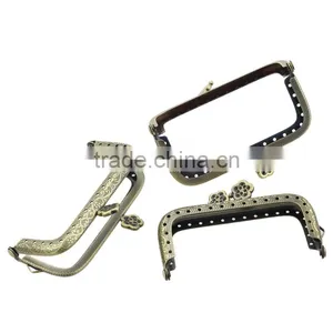 Newest Antique Bronze Flower Metal Frame Kiss Clasp Purse Handles For Purse Bag thumbnail-1