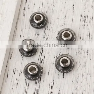 Lampwork Glass & Cubic Zirconia European Style Large Hole Charm Beads Round Black Clear W/ Stainless Steel Silver Tone Core thumbnail-3