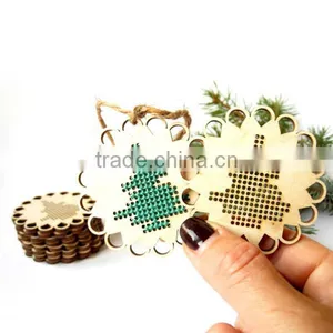 Unfinished Wooden Supply Cross Stitch Blank Christmas Decor Craft thumbnail-2